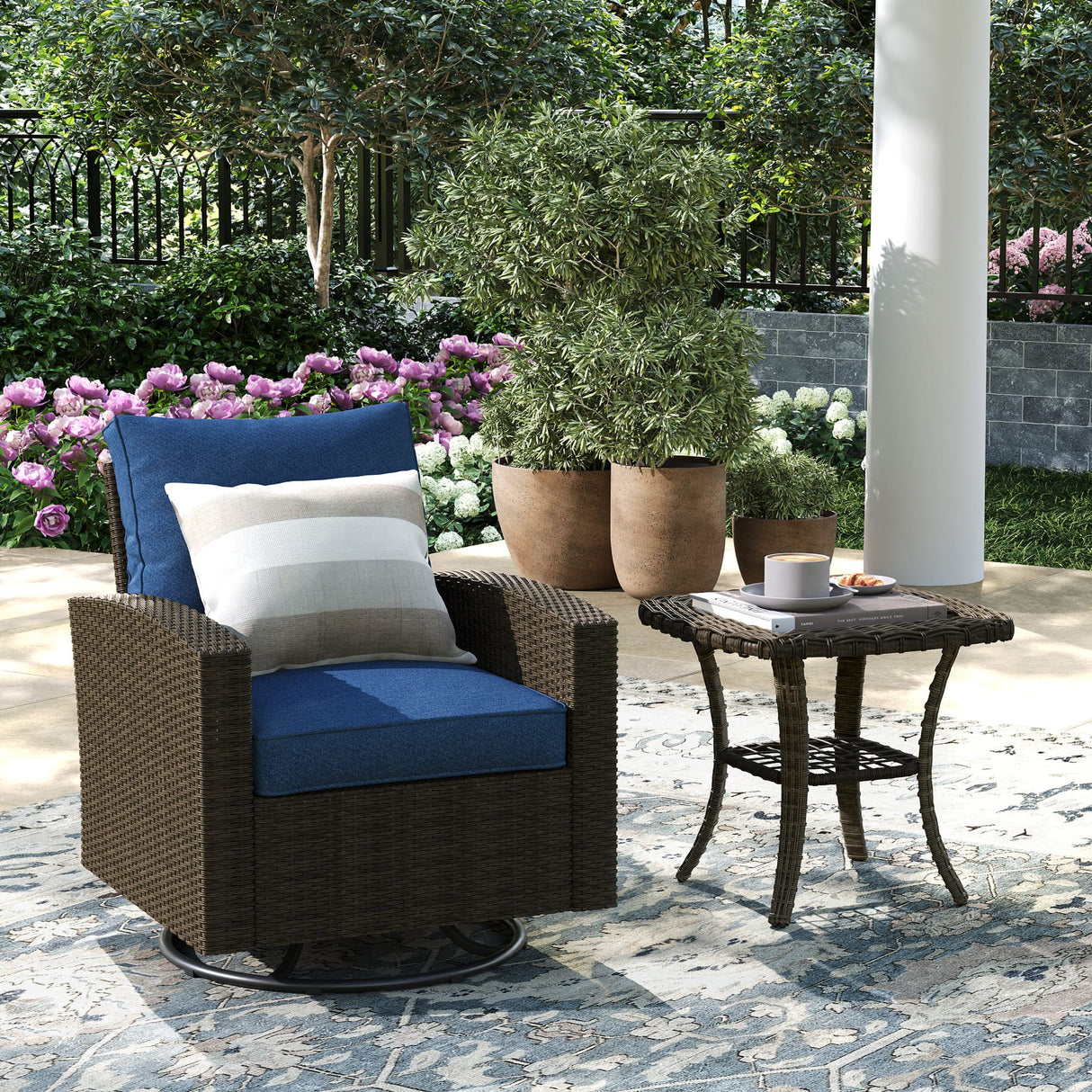 Vicllax Patio Sofa, Wicker Swivel Sofa Chairs, Rattan Sun-Drenched Lounge Seating