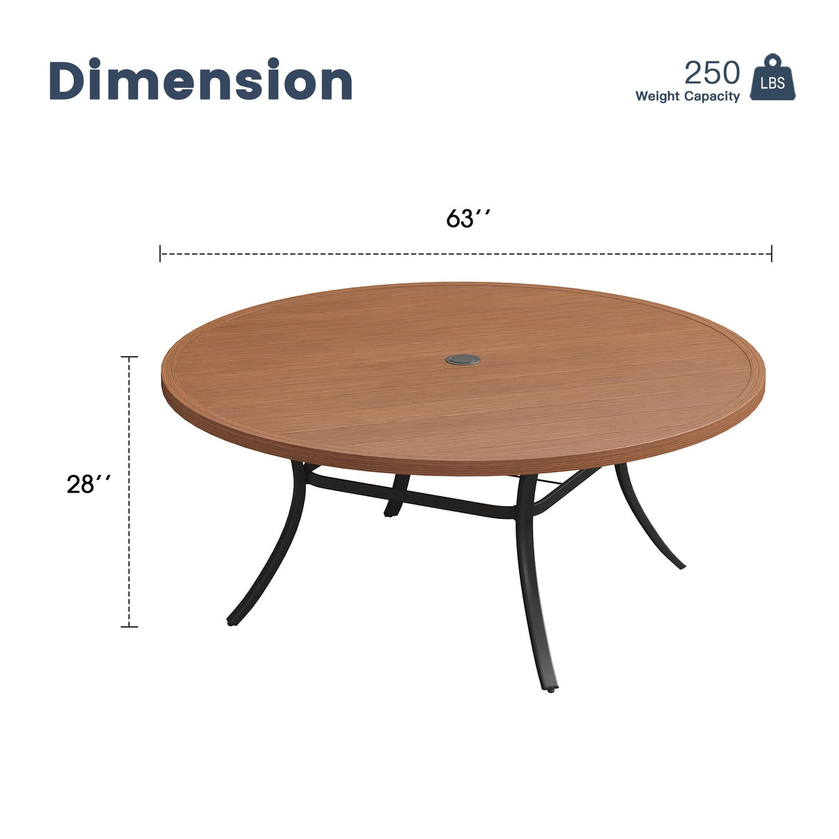63" Round Metal Outdoor Dining Table for 10 People - Adjustable Umbrella Hole - 5 Colors