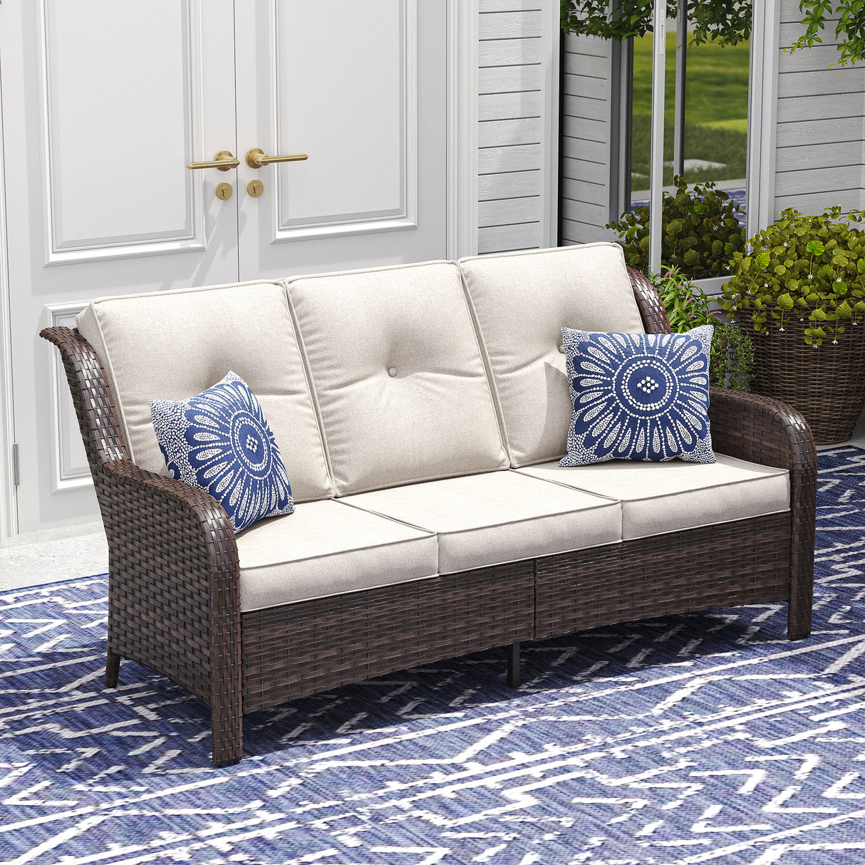 Vicllax Patio Wicker Oasis Lounge Sofa, 3-Seater Sofa