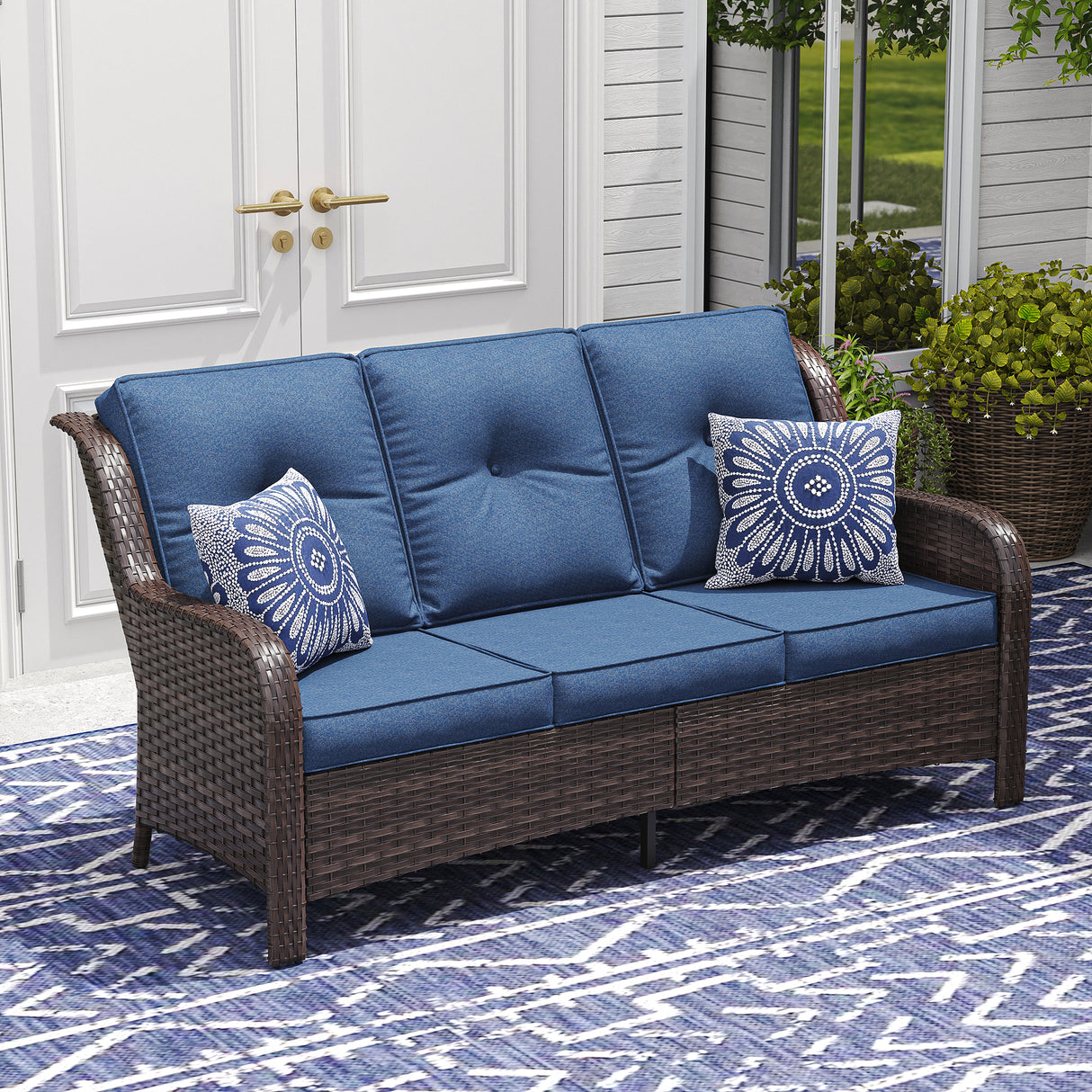 Vicllax Patio Wicker Oasis Lounge Sofa, 3-Seater Sofa