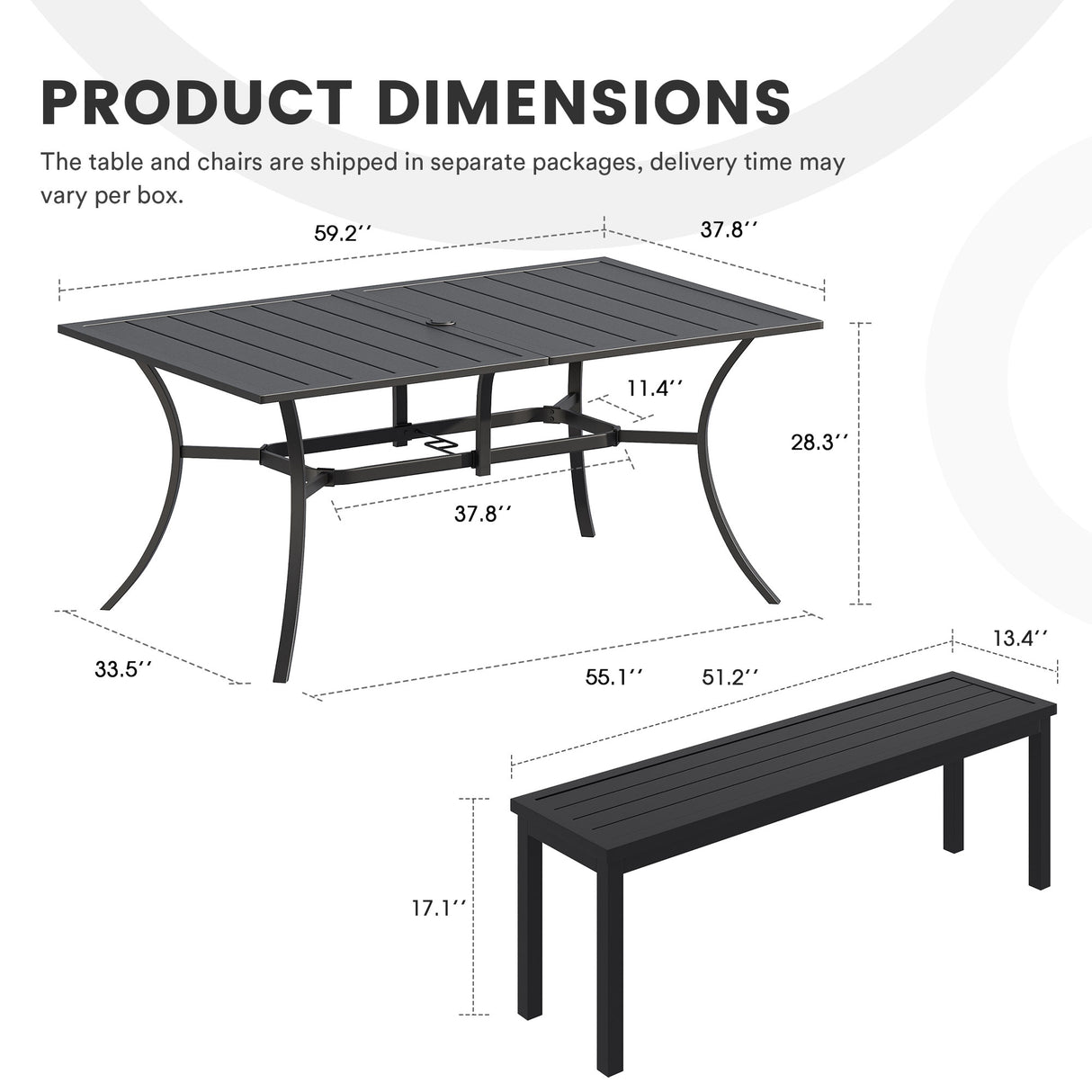 Vicllax 3 Pieces Outdoor Patio Dining Set, Curved Dining Table and Benches