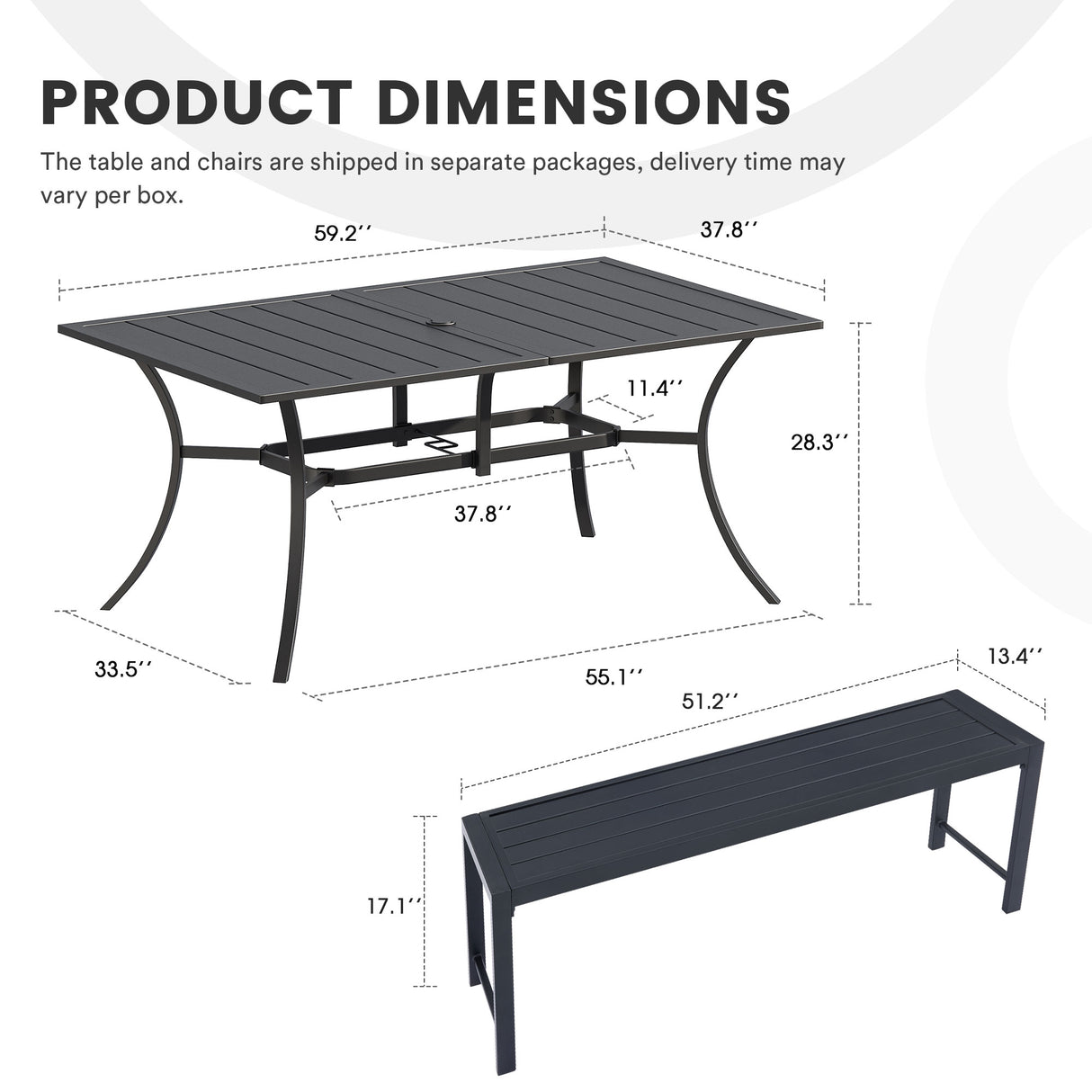 Vicllax 3 Pieces Outdoor Patio Dining Set, Curved Dining Table and Benches