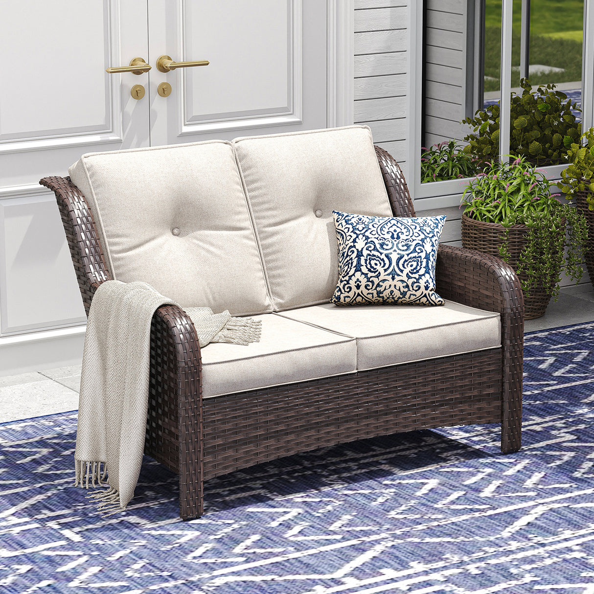 Vicllax Patio Wicker Oasis Lounge Sofa, Loveseat