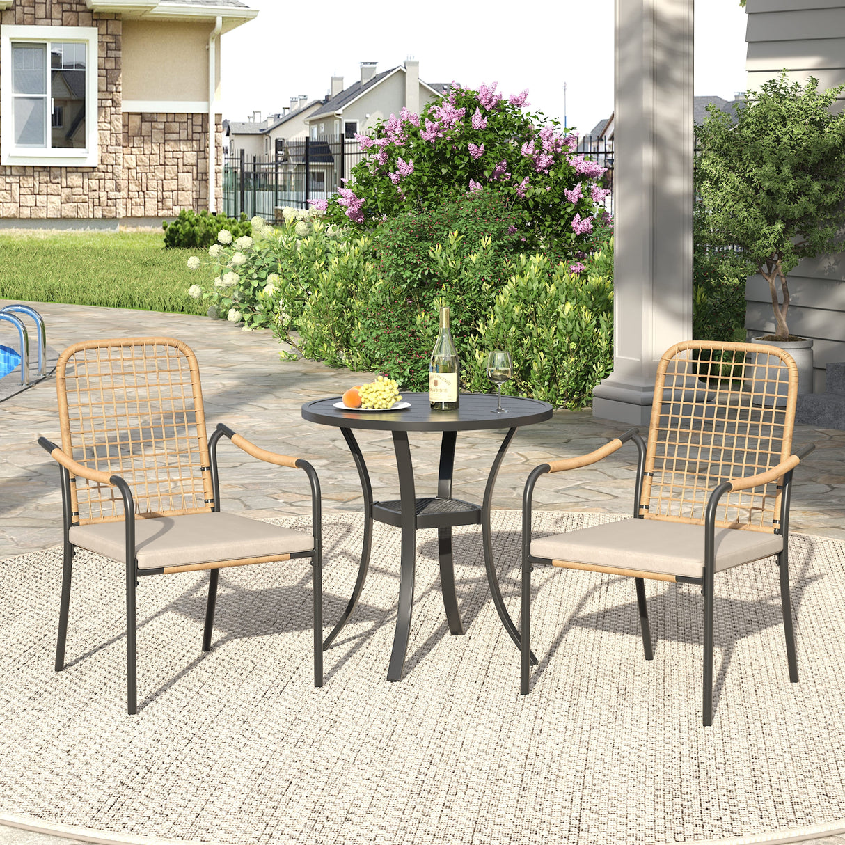 Vicllax 3-Piece Patio Bistro Set, Solana Stackable Chair and 27.6" Metal Round Table