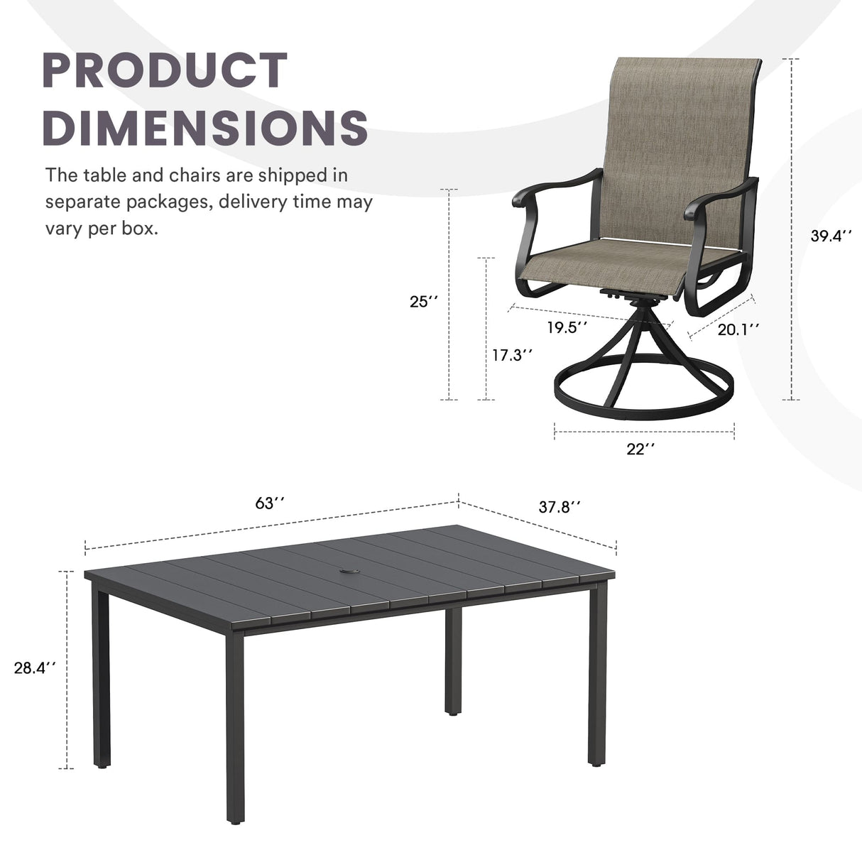 Vicllax 7 Pieces Outdoor Dining Set with Rectangular Dining Table and Swivel Chairs