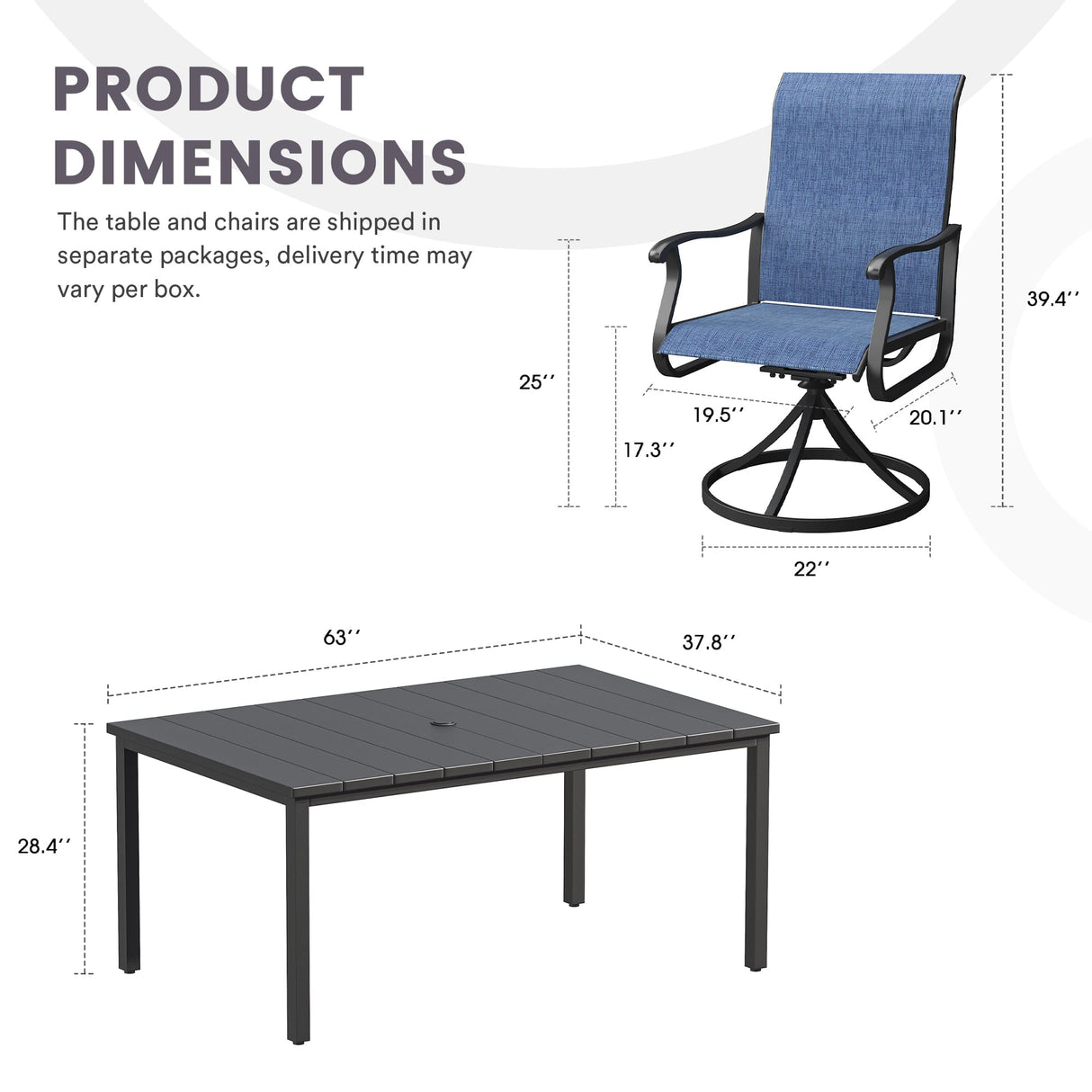 Vicllax 7 Pieces Outdoor Dining Set with Rectangular Dining Table and Swivel Chairs