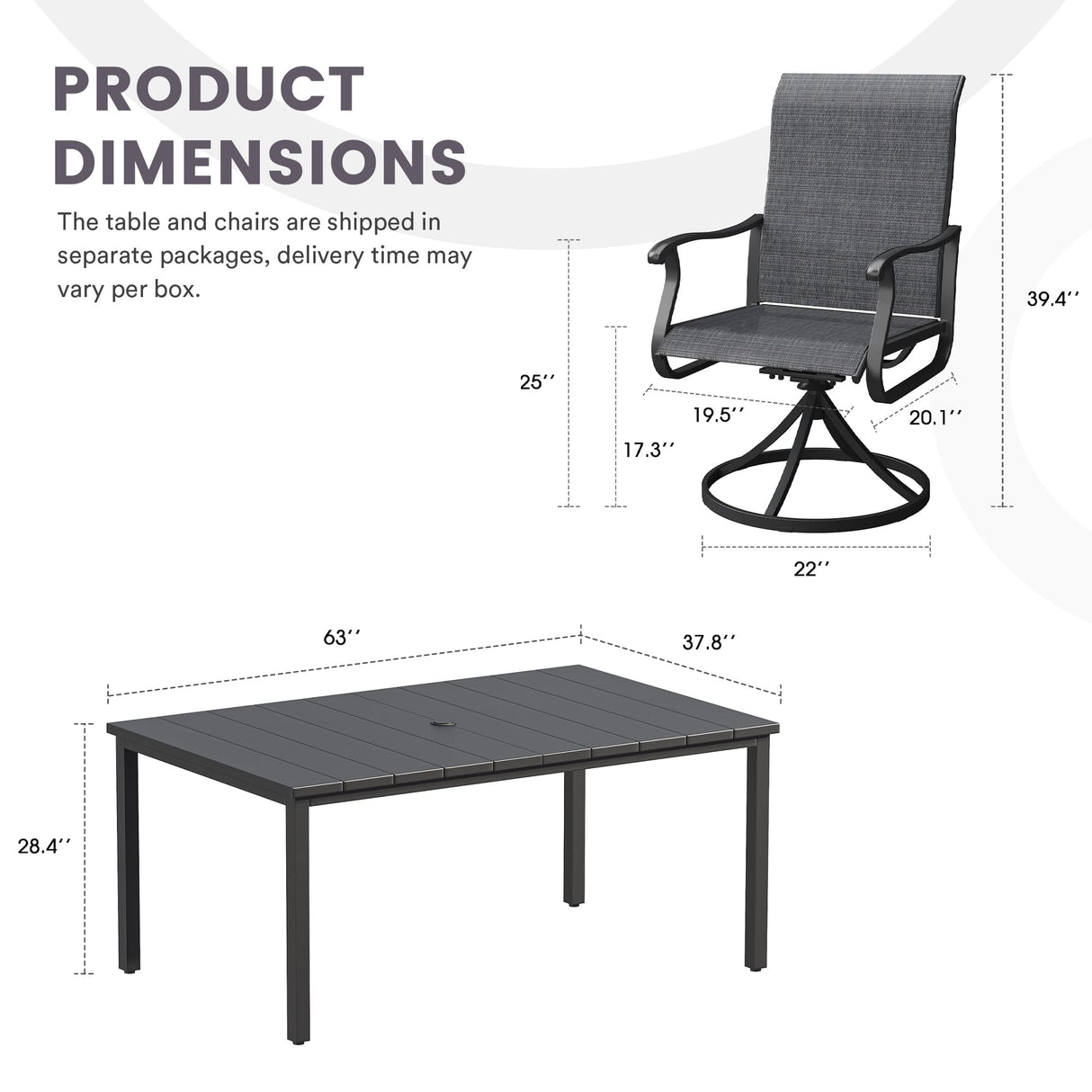 Vicllax 7 Pieces Outdoor Dining Set with Rectangular Dining Table and Swivel Chairs