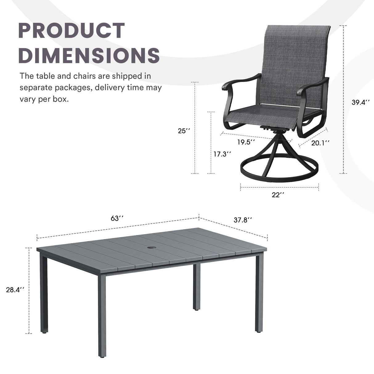 Vicllax 7 Pieces Outdoor Dining Set with Rectangular Dining Table and Swivel Chairs