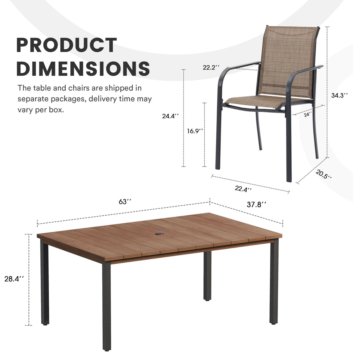 Vicllax 7 Pieces Outdoor Dining Set with Metal Rectangular Table and Stackable Sling Chair
