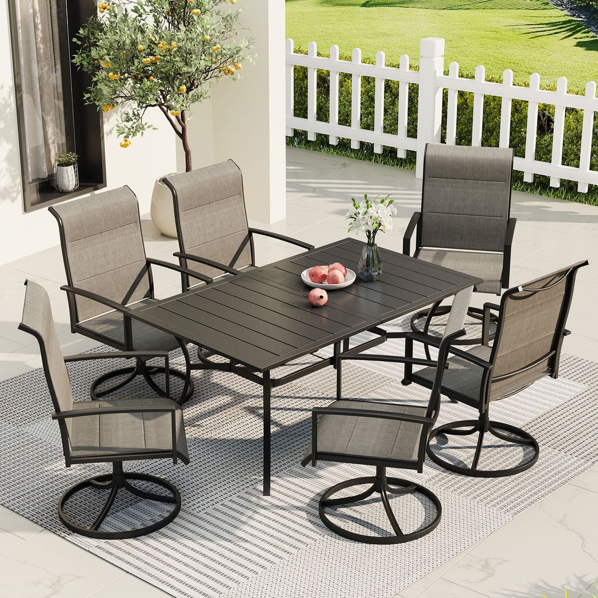 Vicllax 7 Pieces Outdoor Dining Set with Metal Rectangular Table and Swivel Chair