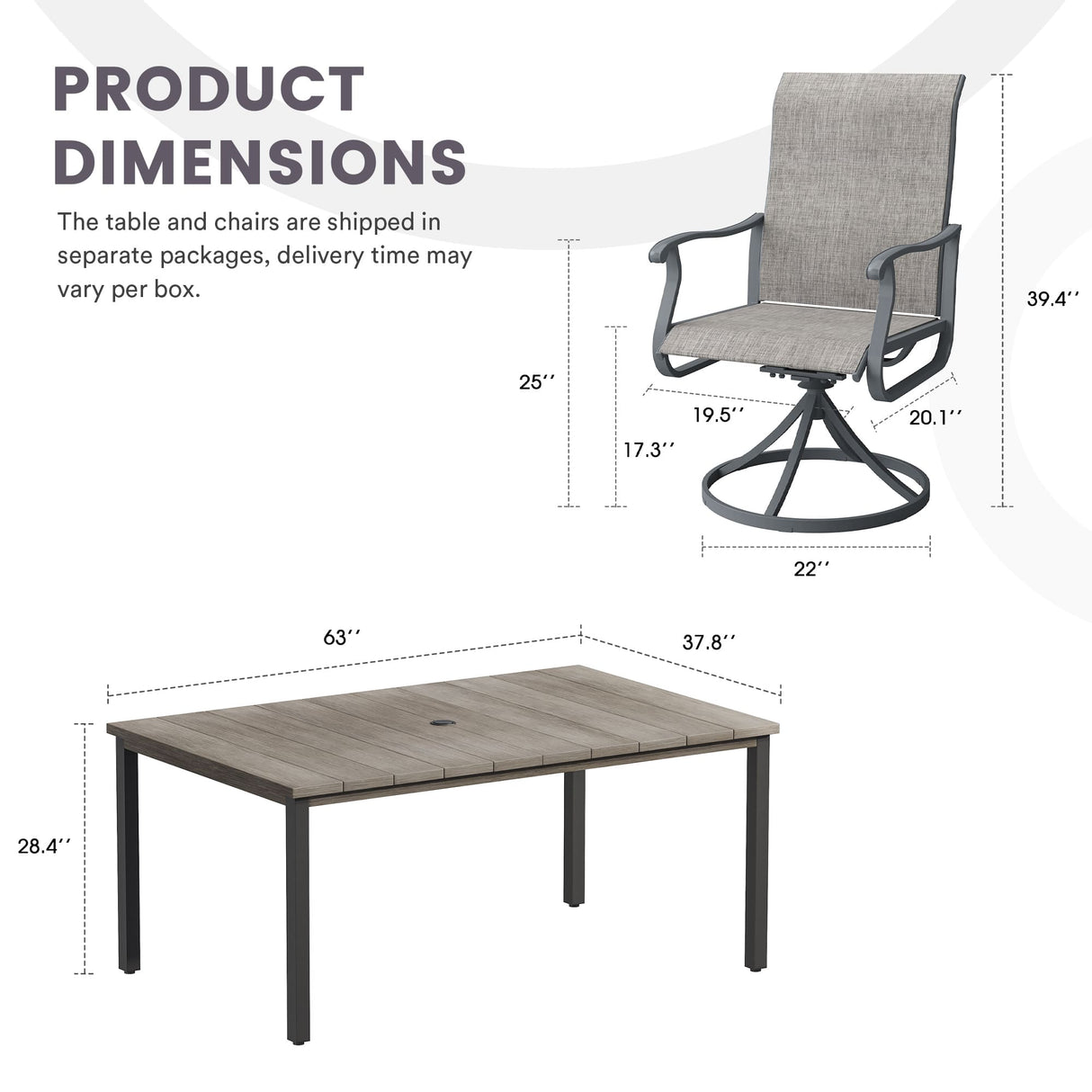 Vicllax 7 Pieces Outdoor Dining Set with Rectangular Dining Table and Swivel Chairs