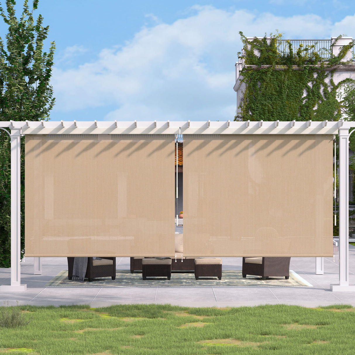 Vicllax Roller Shade, Patio Cordless Sun Blocking Roller Shade with Aluminum Valance