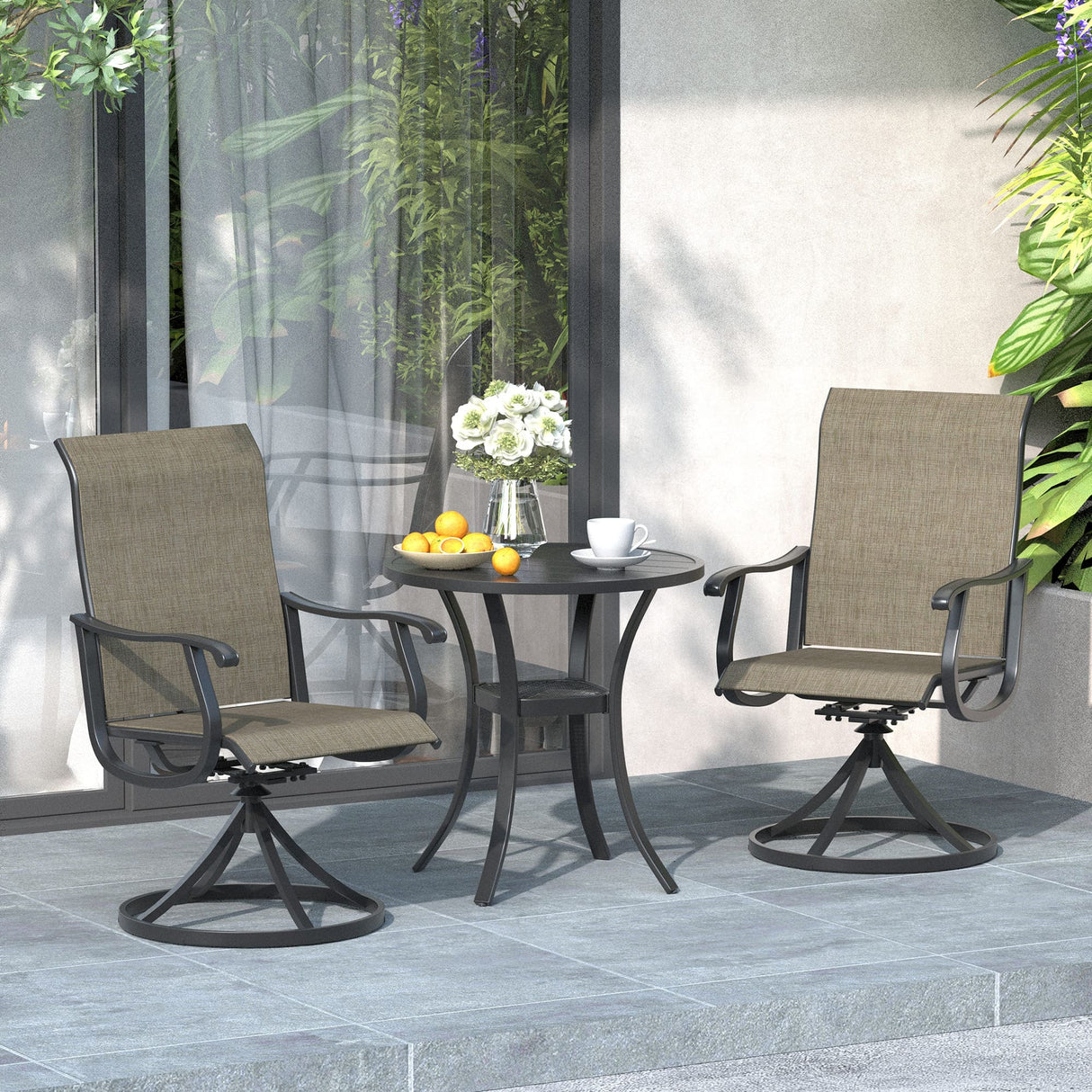 Vicllax 3-Piece Patio Bistro Set, Outdoor Swivel Chairs and 27.6" Small Metal Table With Storage Rack