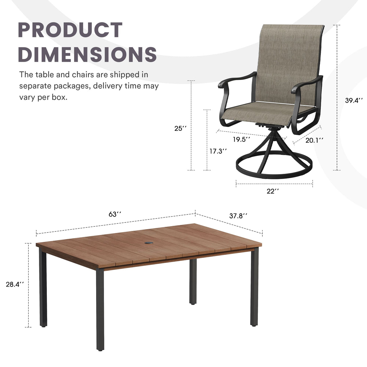 Vicllax 7 Pieces Outdoor Dining Set with Rectangular Dining Table and Swivel Chairs