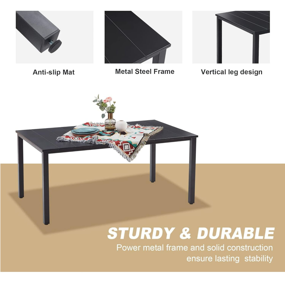 Vicllax Outdoor Patio Metal Dining Table for 4/6