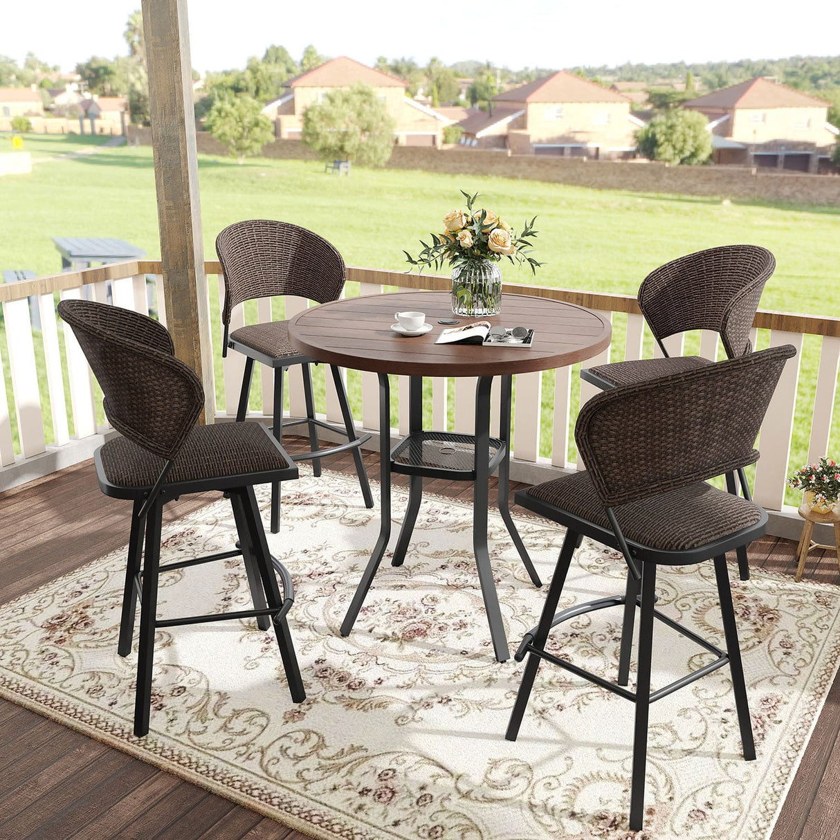 Vicllax 3/5 PCS Outdoor Swivel Bar Set, Patio Wicker Bar Chairs and Round Bar Table