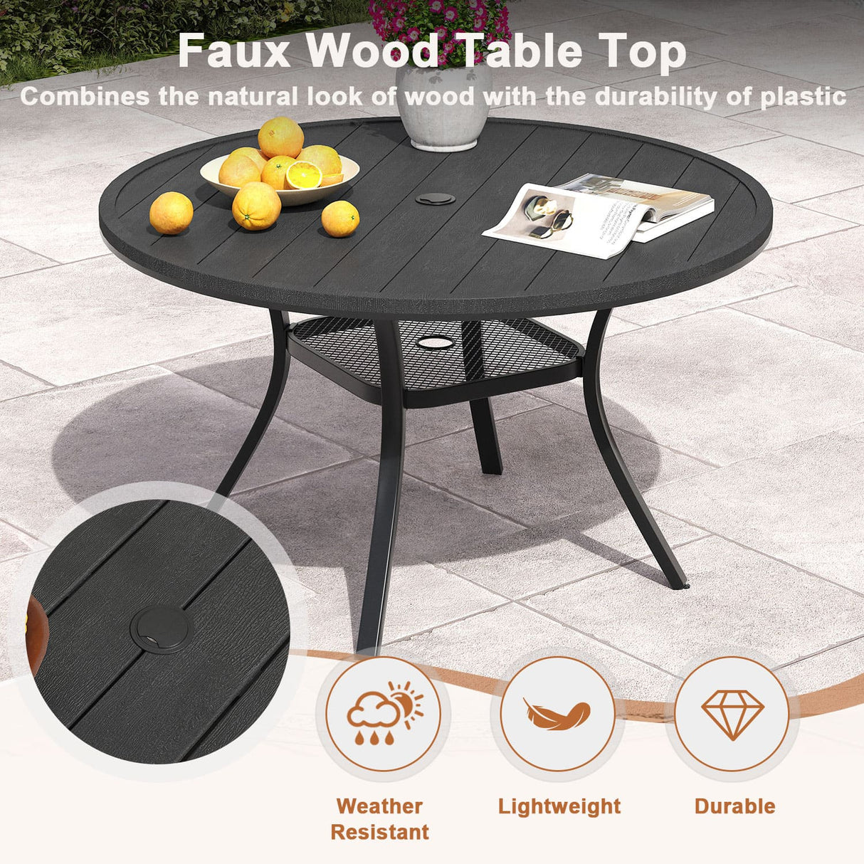 Vicllax Outdoor Dining Table Set of 4/8, Plastic Round Table 41.7" / 56.3" with Swivel Dining Chairs