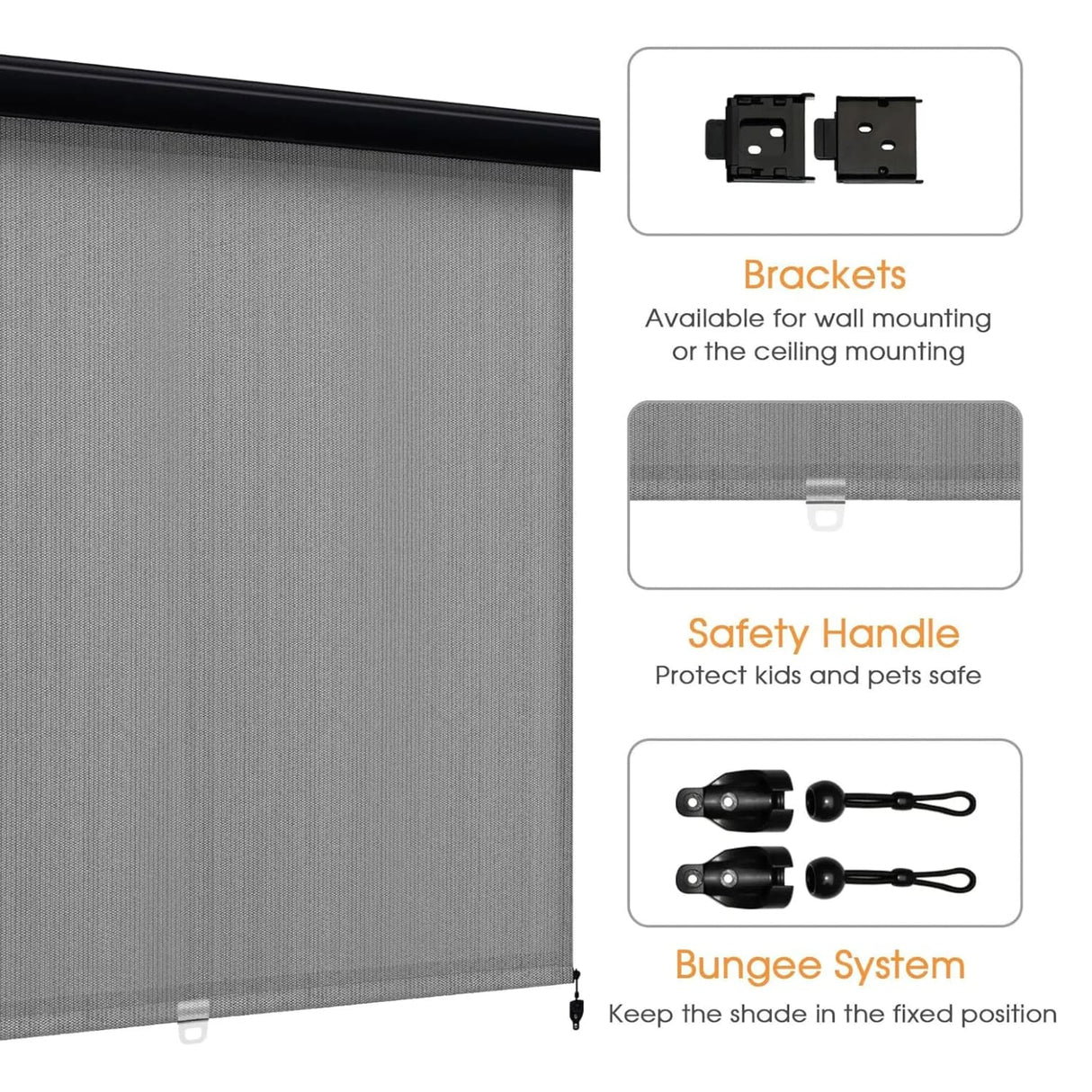 Vicllax Outdoor Retractable Spring Pull Roller Shade, Patio Exterior Cordless Blinds
