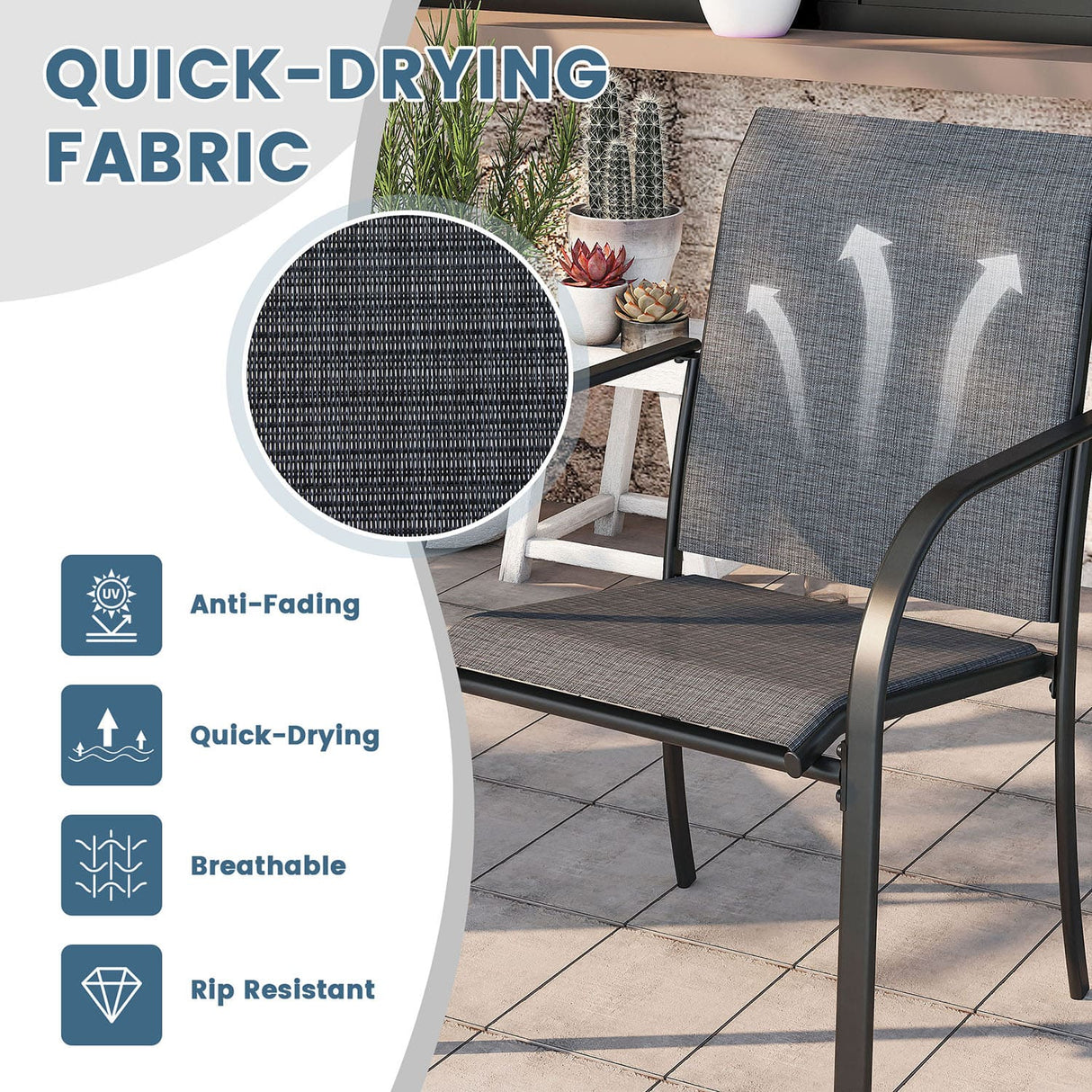 Vicllax 7 Pieces Outdoor Dining Set with Metal Rectangular Table and Stackable Sling Chair