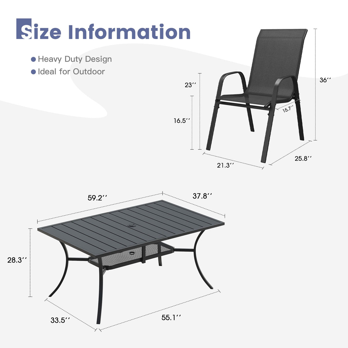 Vicllax 7 Pieces Outdoor Dining Set, Patio Rectangular Metal Table and Horizon Stackable Chair