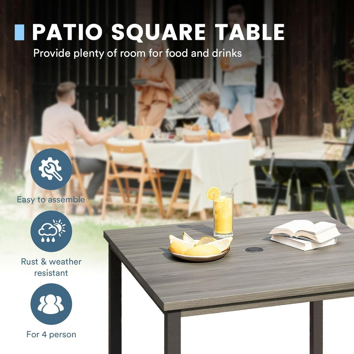 Vicllax 5 Pieces Outdoor Dining Set, Patio Square Metal Table and Horizon Stackable Chair