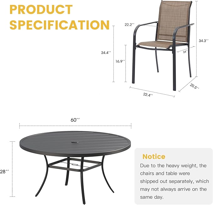 Vicllax 11 Pcs Outdoor Dining Set with 60“ Round Metal Table and Stackable Sling Chair