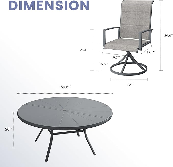 Vicllax 9 Pieces Outdoor Dining Set, Metal Round Table and Premium Paddad Swivel Chairs