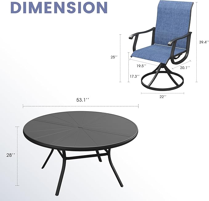 VICLLAX 5/7 Pieces Outdoor Dining Set, Swivel Dining Chairs Set of 4/6 and Round Patio Table