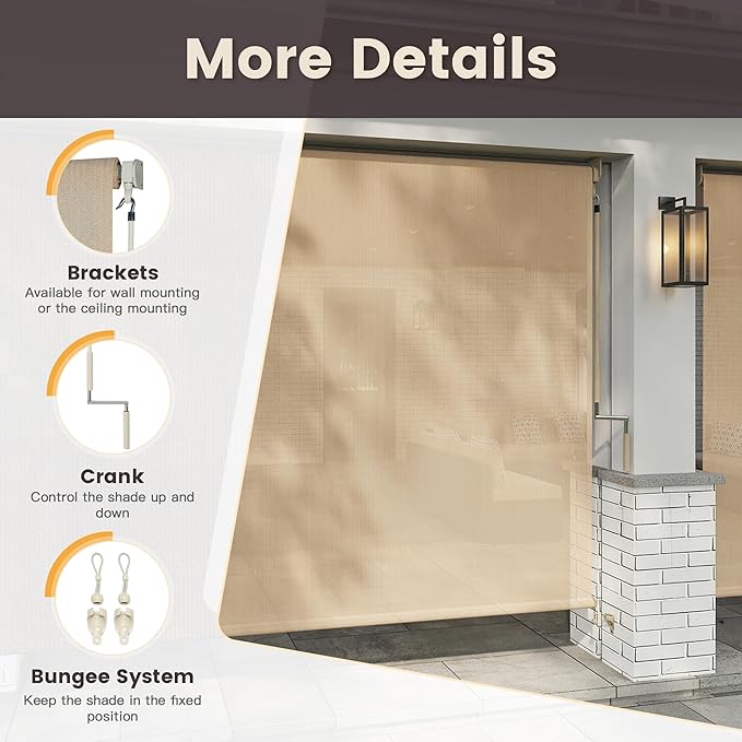 Vicllax Outdoor Cordless Sun Blocking Roller Shade, Patio Crank Roll Up Sun Shade