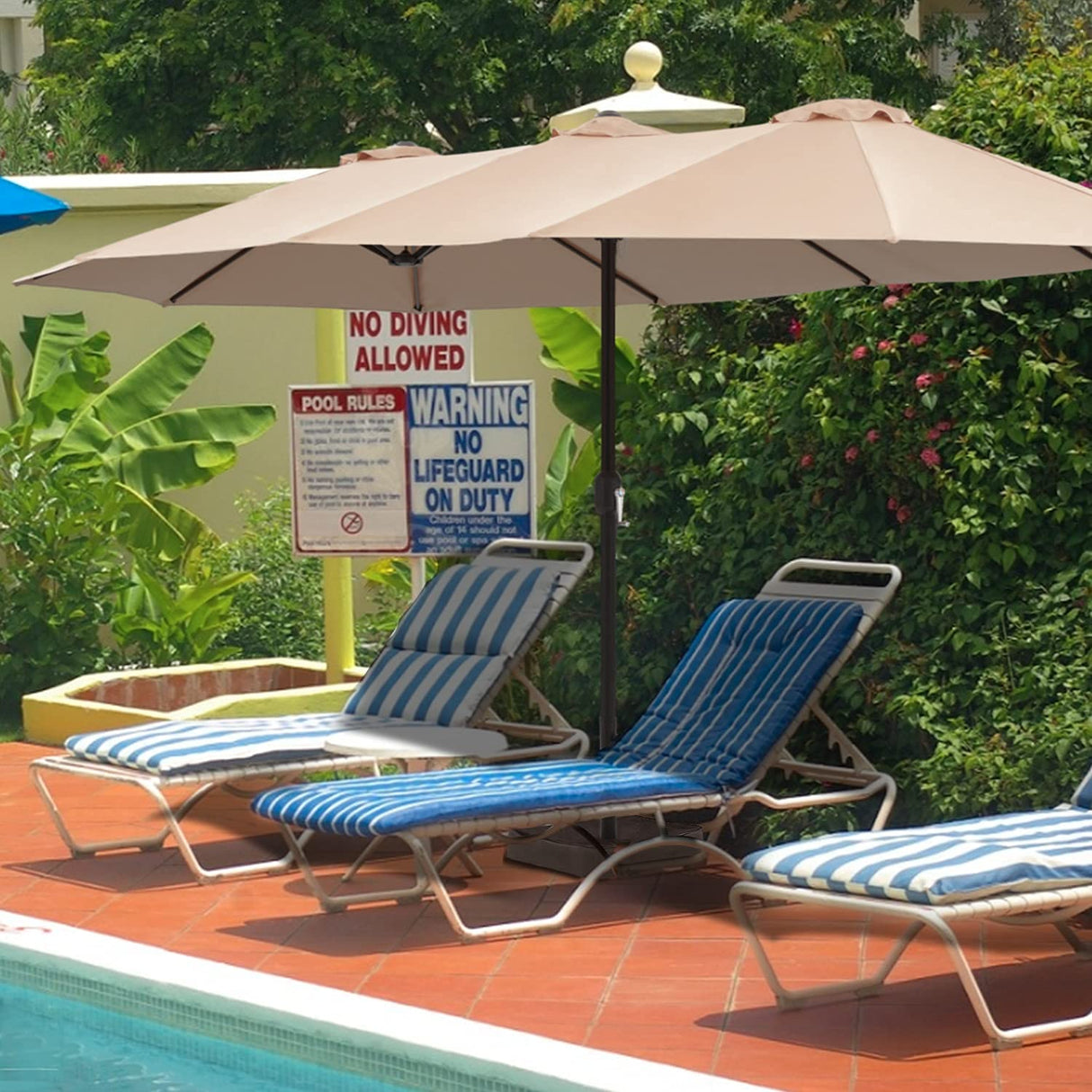 Vicllax 15ft Patio Double Sided Market Umbrella with Stand and Base, Outdoor Umbrella with Crank