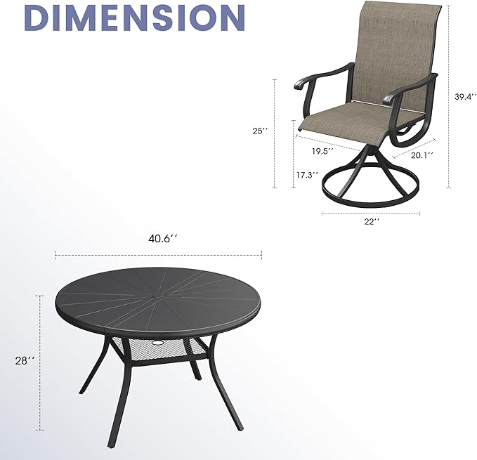 VICLLAX 5/7 Pieces Outdoor Dining Set, Swivel Dining Chairs Set of 4/6 and Round Patio Table