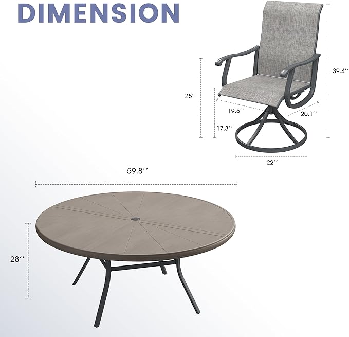 VICLLAX 9 Pieces Outdoor Dining Set, Swivel Dining Chairs Set of 8 and Round Patio Table