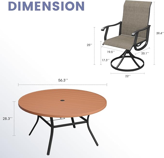 Vicllax Outdoor Dining Table Set of 4/8, Plastic Round Table 41.7" / 56.3" with Swivel Dining Chairs
