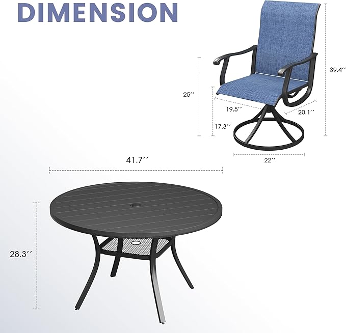 Vicllax Outdoor Dining Table Set of 4/8, Plastic Round Table 41.7" / 56.3" with Swivel Dining Chairs