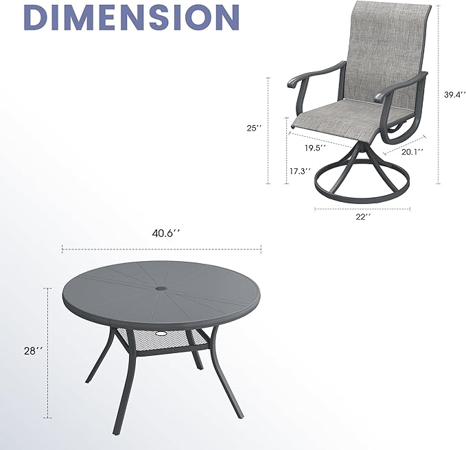 VICLLAX 5/7 Pieces Outdoor Dining Set, Swivel Dining Chairs Set of 4/6 and Round Patio Table