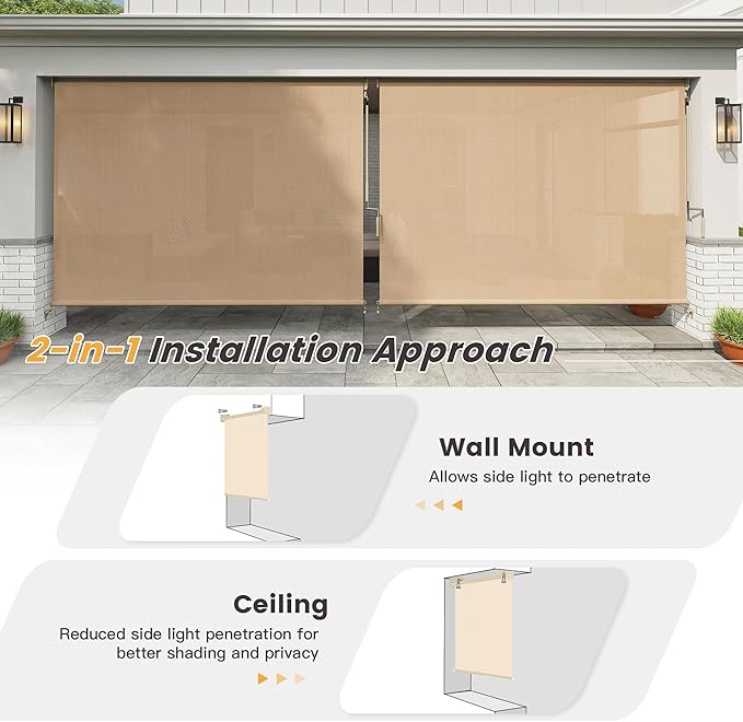 Vicllax Outdoor Cordless Sun Blocking Roller Shade, Patio Crank Roll Up Sun Shade