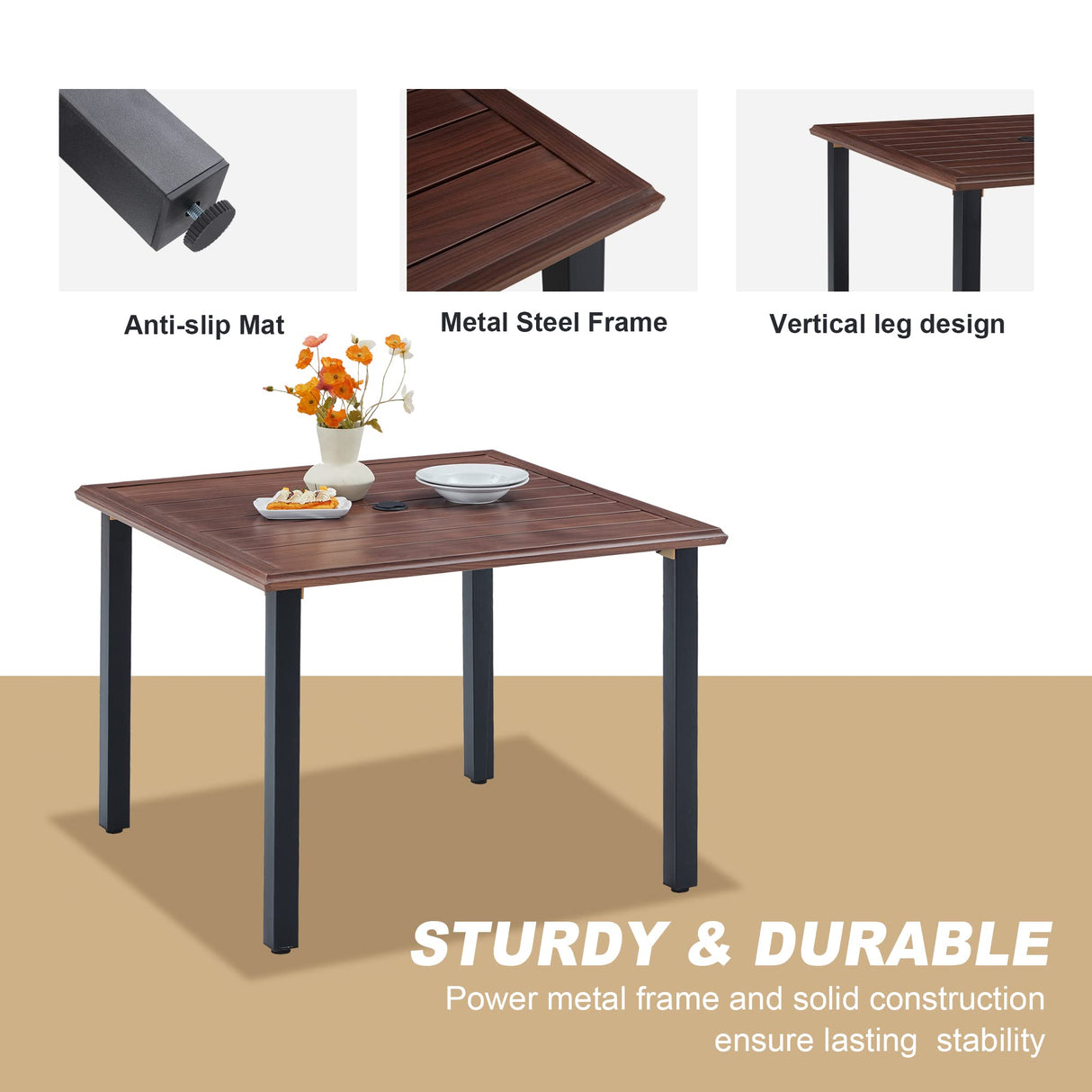 Vicllax Outdoor Patio Metal Dining Table for 4/6