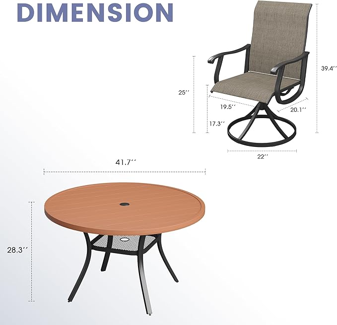 Vicllax Outdoor Dining Table Set of 4/8, Plastic Round Table 41.7" / 56.3" with Swivel Dining Chairs