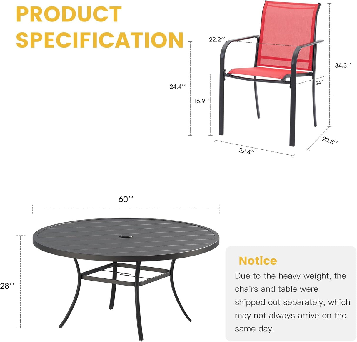 Vicllax 11 Pcs Outdoor Dining Set with 60“ Round Metal Table and Stackable Sling Chair