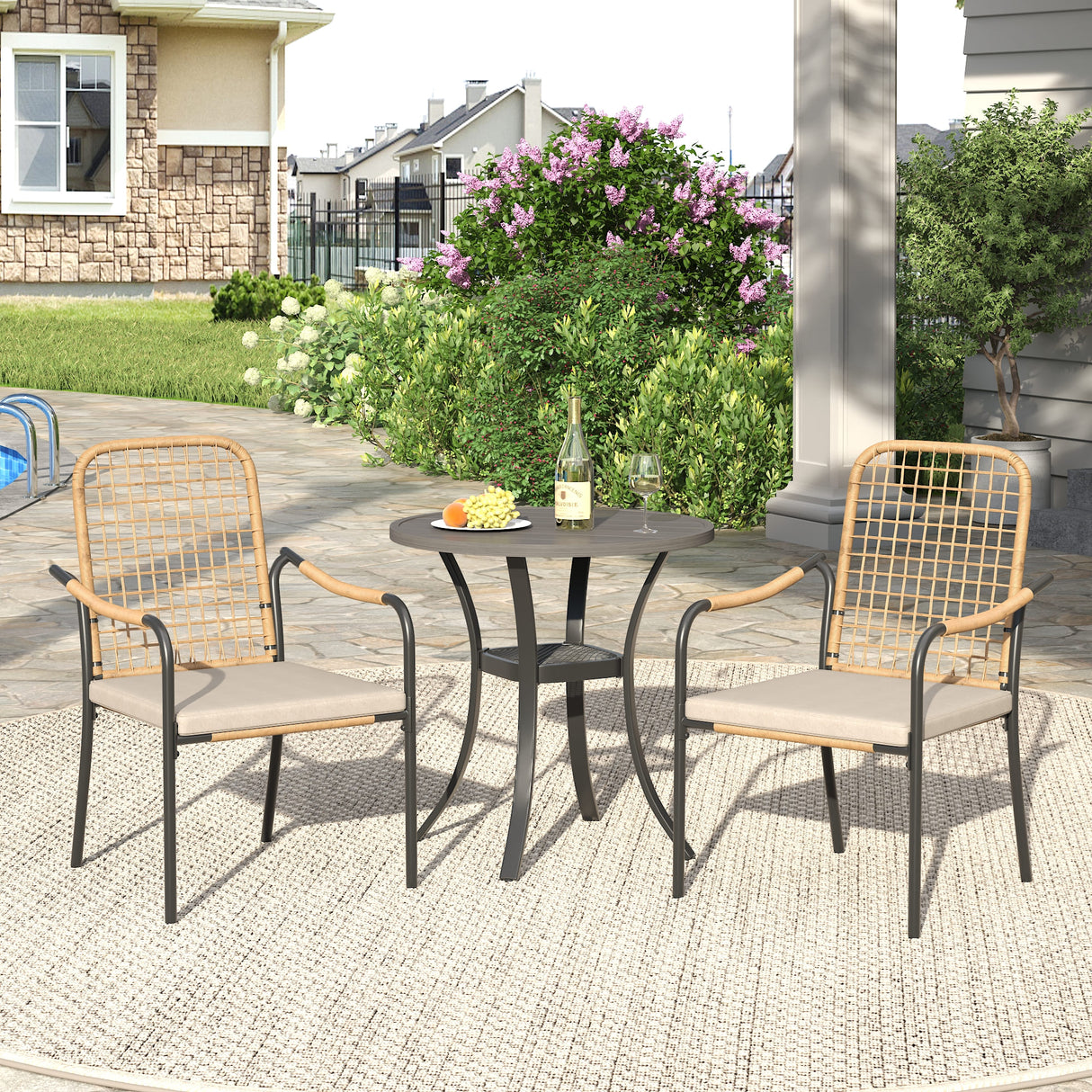 Vicllax 3-Piece Patio Bistro Set, Solana Stackable Chair and 27.6" Metal Round Table