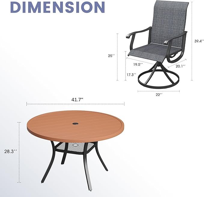 Vicllax Outdoor Dining Table Set of 4/8, Plastic Round Table 41.7" / 56.3" with Swivel Dining Chairs