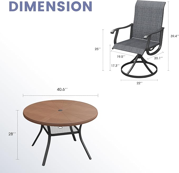 VICLLAX 5/7 Pieces Outdoor Dining Set, Swivel Dining Chairs Set of 4/6 and Round Patio Table