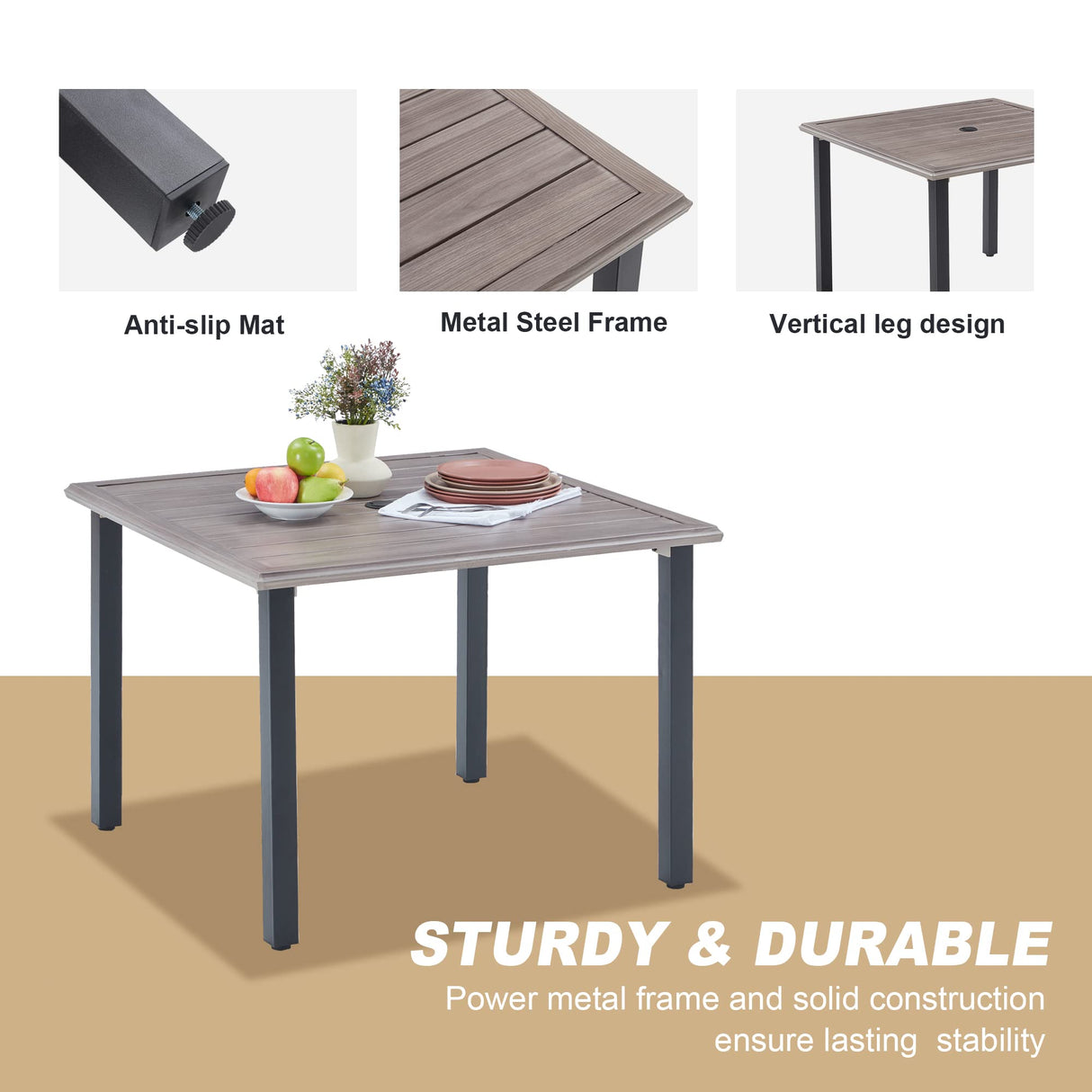 Vicllax Outdoor Patio Metal Dining Table for 4/6