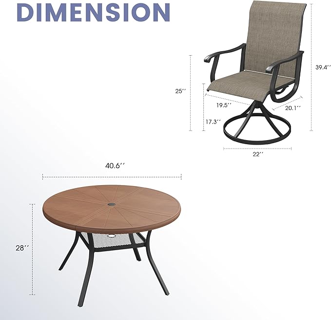 VICLLAX 5/7 Pieces Outdoor Dining Set, Swivel Dining Chairs Set of 4/6 and Round Patio Table