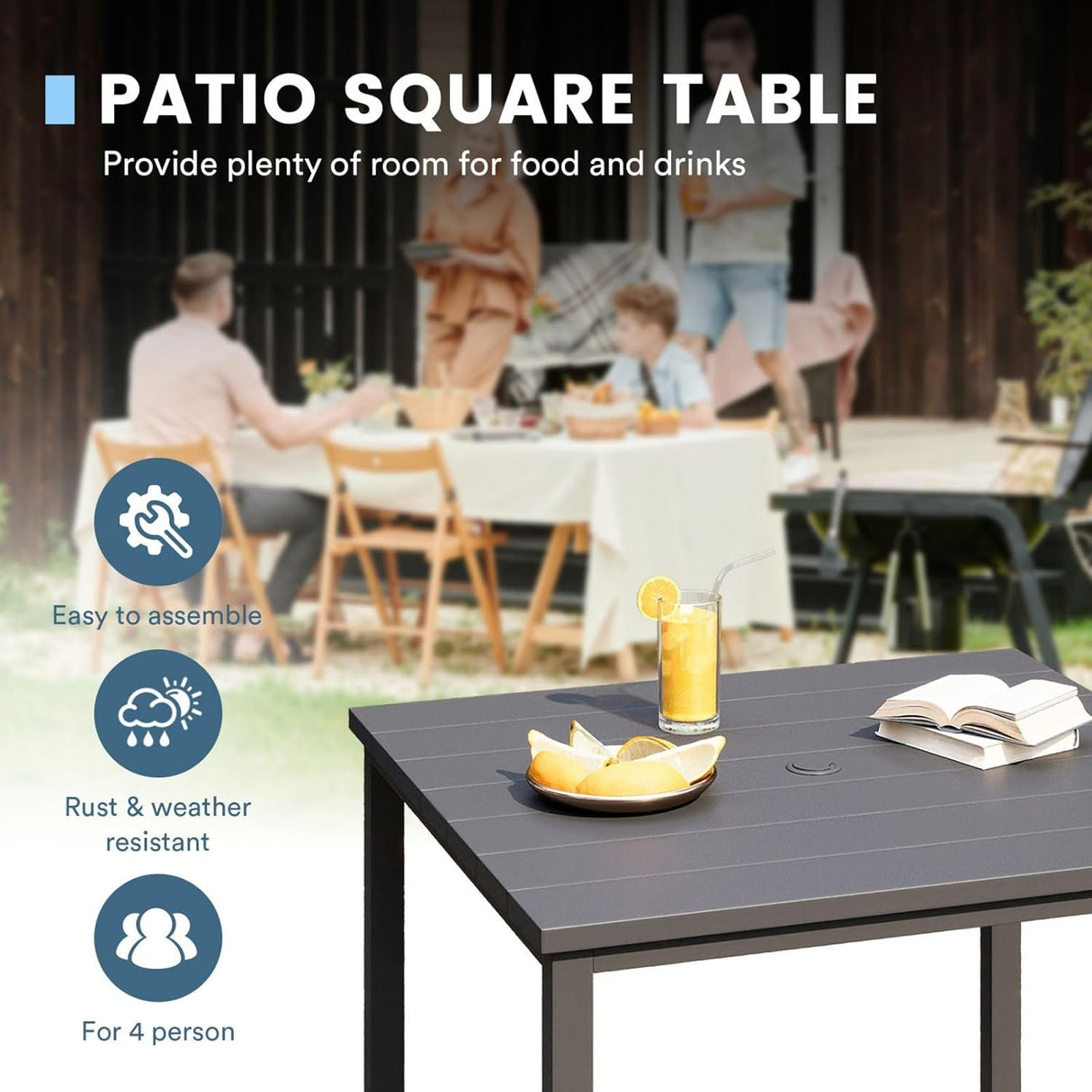 VICLLAX Patio Dining Set 5 Pieces Outdoor Furniture Table and 4 Textilene Chairs