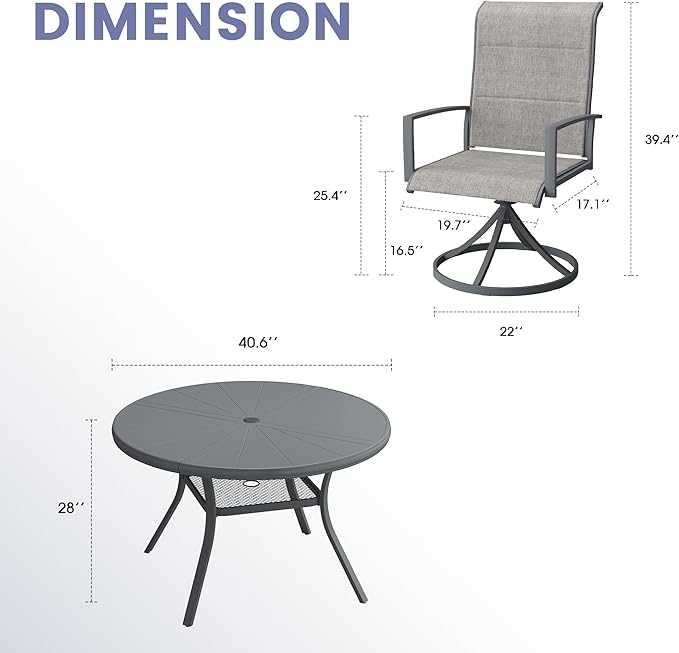 Vicllax 5 Pieces Outdoor Dining Set, Premium Metal Round Table and Paddad Swivel Chairs