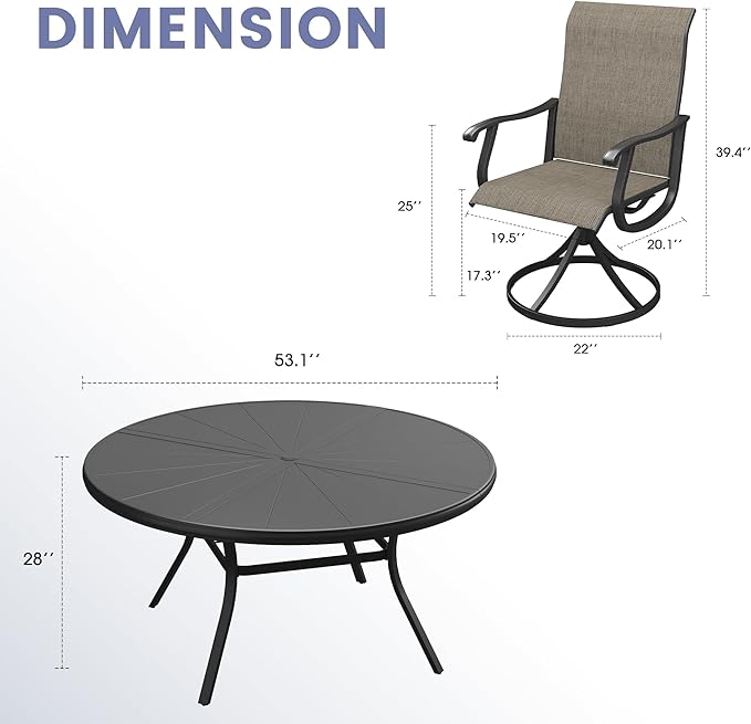 VICLLAX 5/7 Pieces Outdoor Dining Set, Swivel Dining Chairs Set of 4/6 and Round Patio Table
