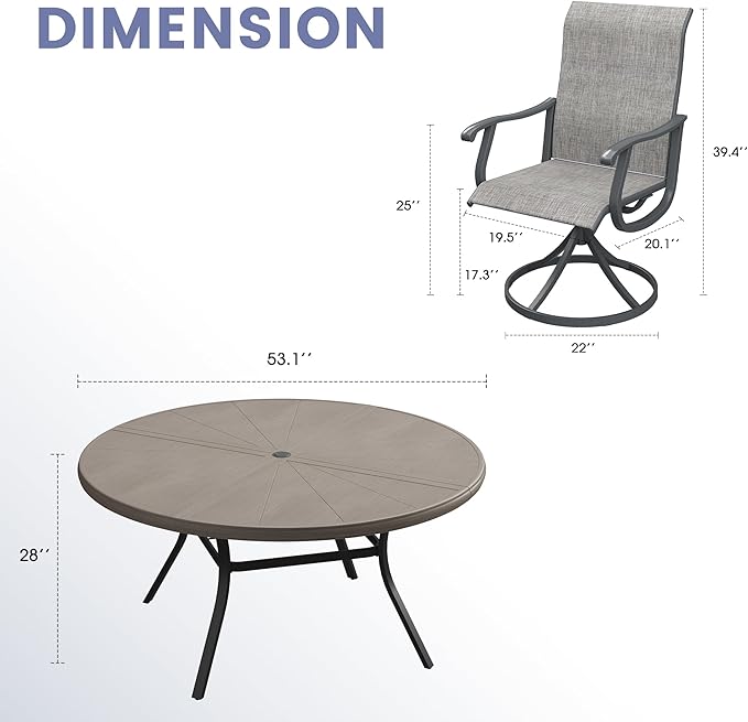 VICLLAX 5/7 Pieces Outdoor Dining Set, Swivel Dining Chairs Set of 4/6 and Round Patio Table