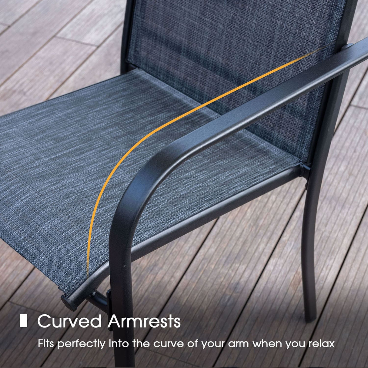 Vicllax 5 Pieces Outdoor Dining Set, 37.8" Square Metal Table and Stackable Sling Chairs