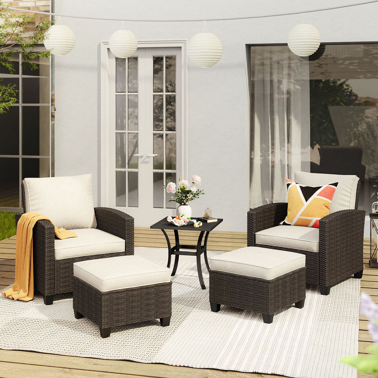 Vicllax Patio Furniture Set, Wicker Outdoor Conversation Set with Cushioned Sofa Chairs and Ottomans